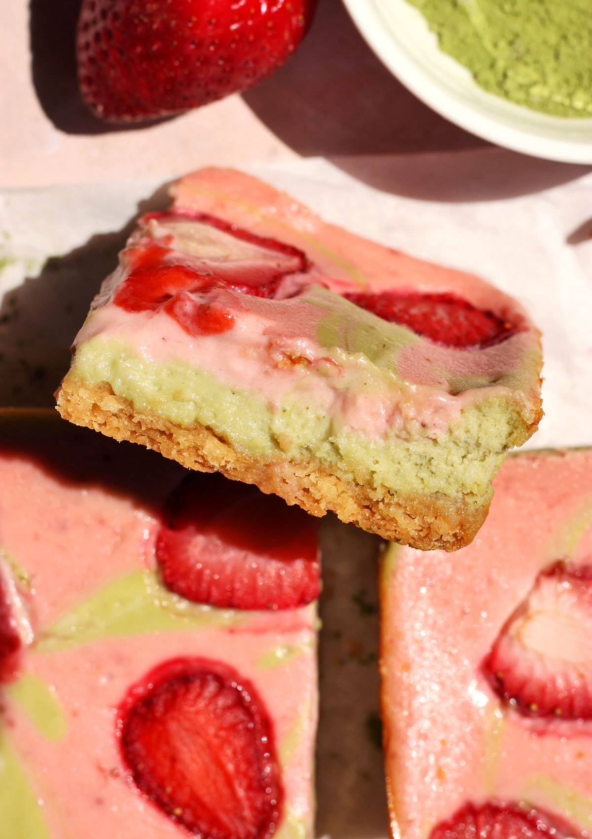 strawberry matcha cheesecake bars