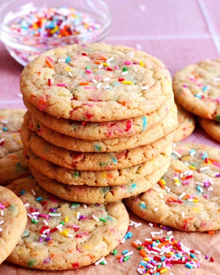 stack of funfetti cookies