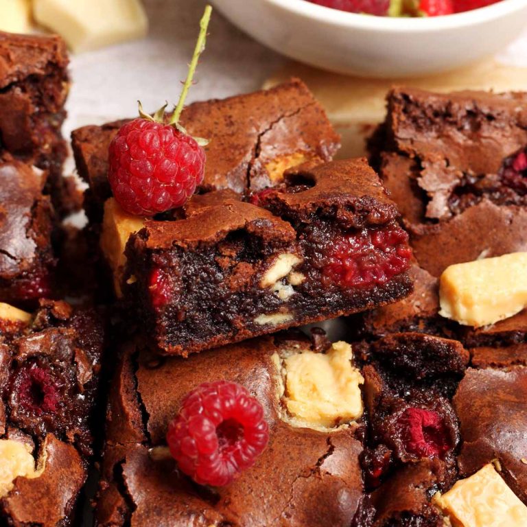 white chocolate raspberry brownies square
