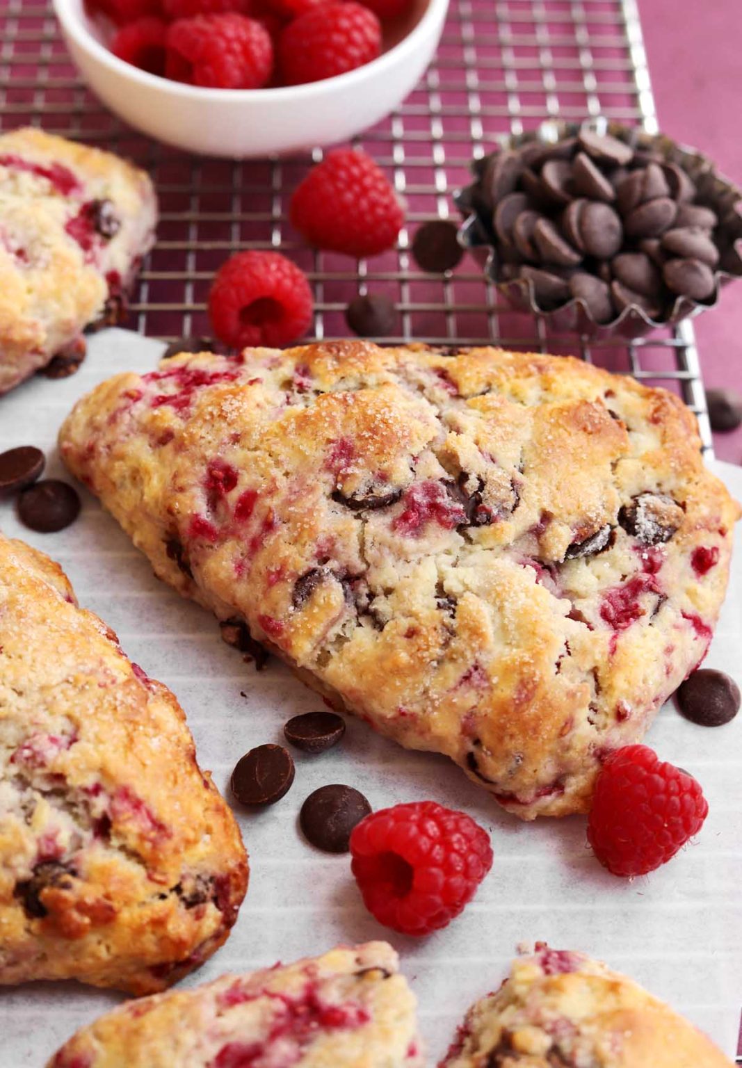 Bronign Raspberry Dark Chocolate Raspberry Scones - Scientifically Sweet