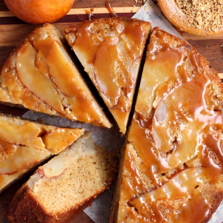 Brown Butter Hazelnut Pear Upside Down Cake