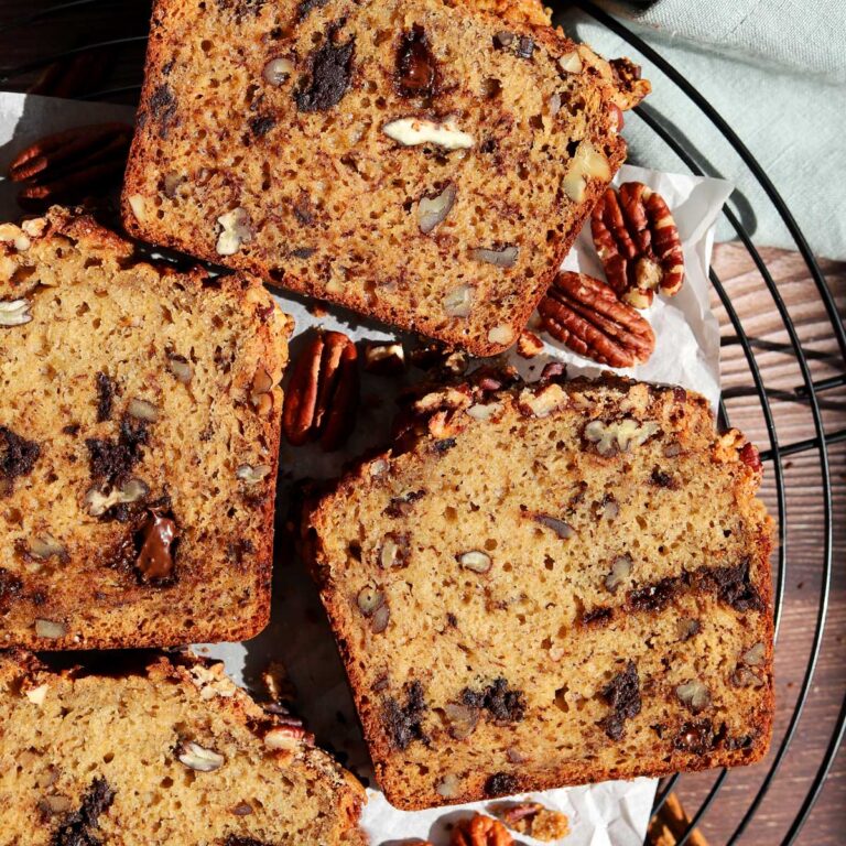 Maple Pecan Banana Bread with Dark Chocolate