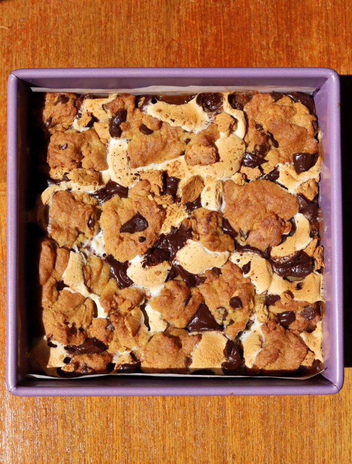 pumpkin s'mores bars cooling in baking pan