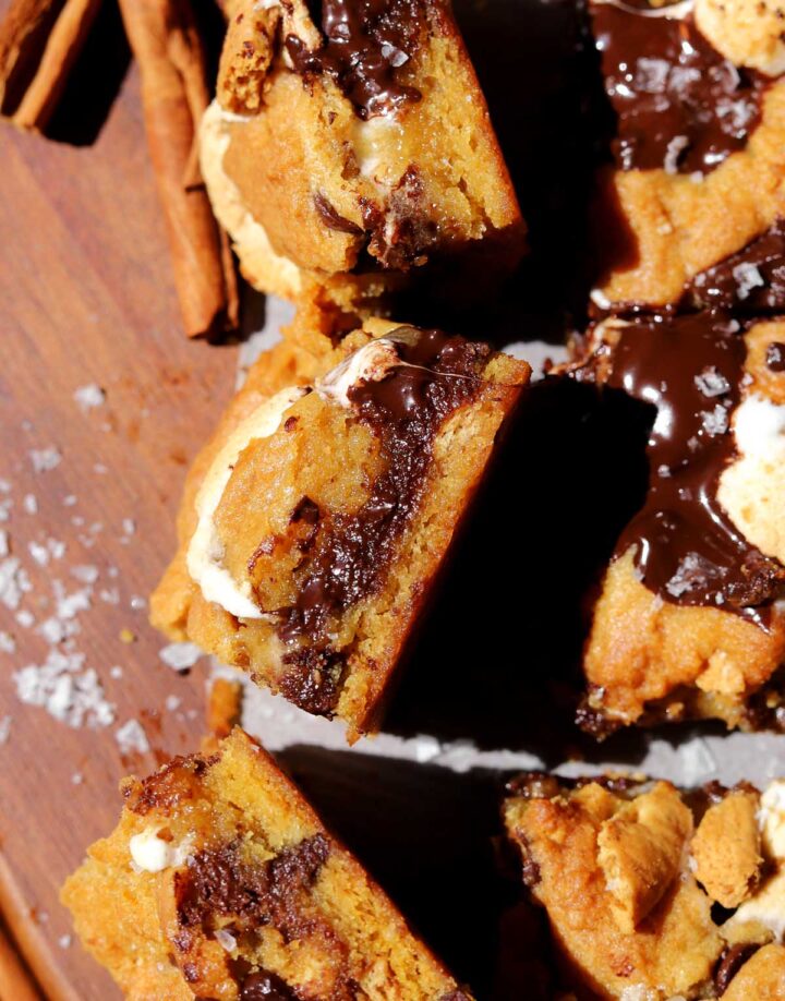 pumpkin s'mores bars cross section