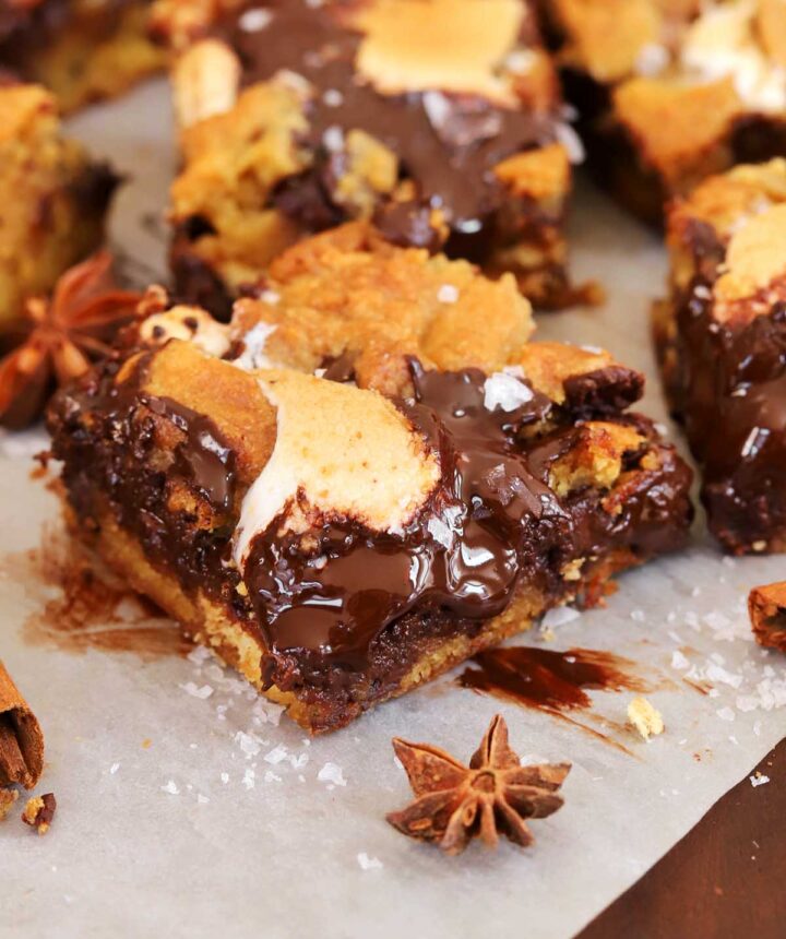 pumpkin s'mores bar with gooey chocolate
