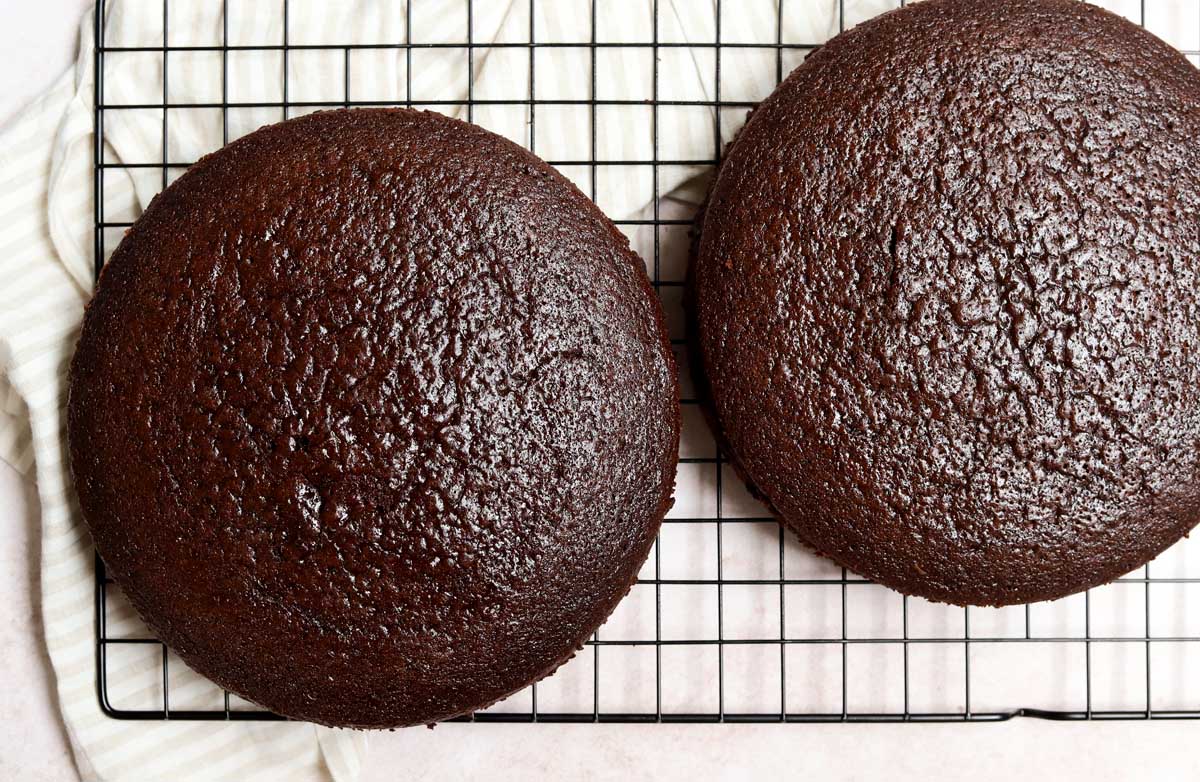 top view of perfect chocolate cake layer from homemade chocolate cake mix
