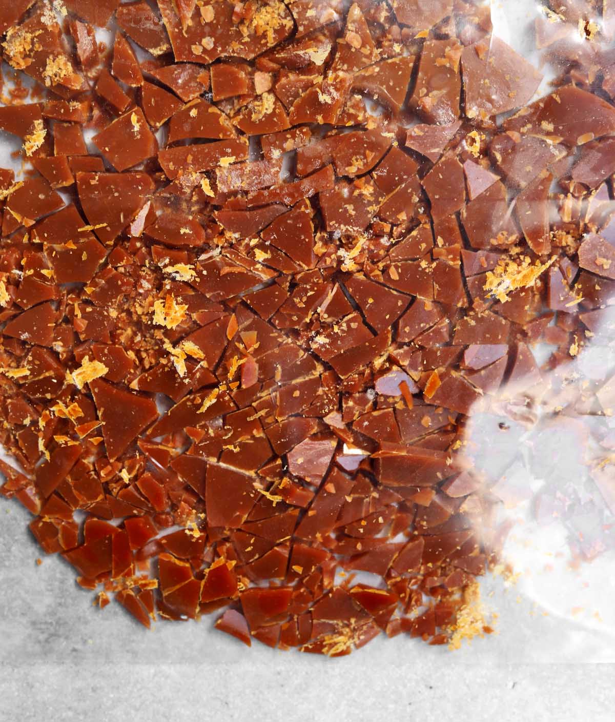 crushed toffee bits in a zip top bag