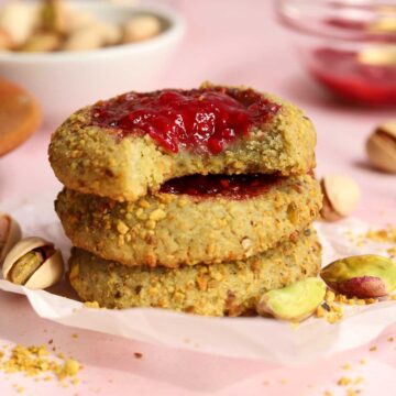 raspberry pistachio thumbprint cookies