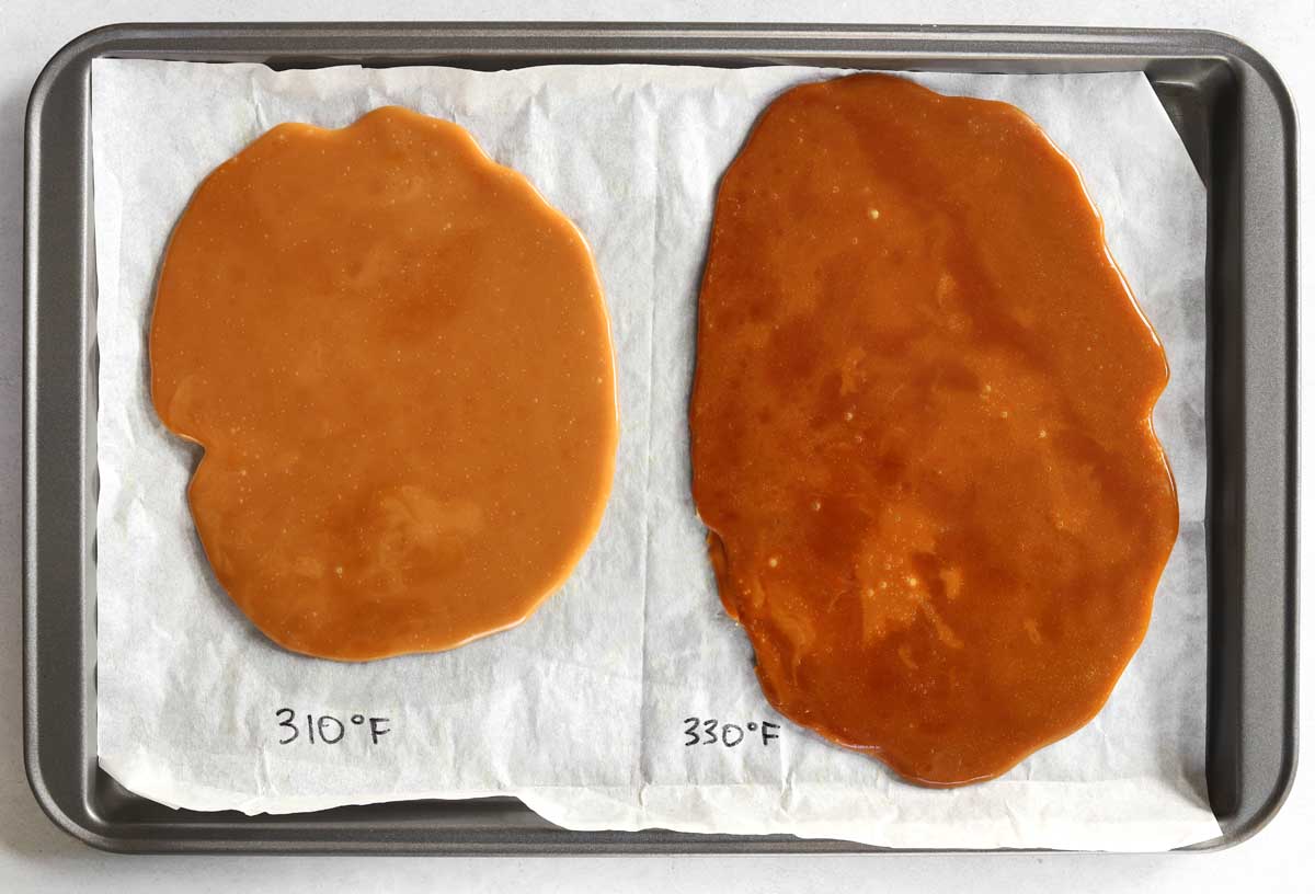 comparison of blonde toffee vs dark toffee cooked to different temperatures