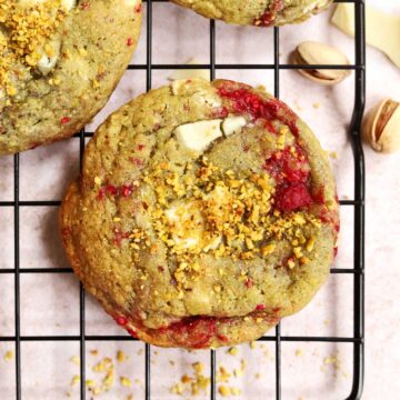 white chocolate raspberry pistachio cookies
