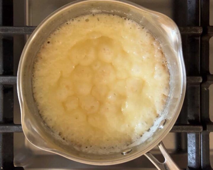 homemade toffee bits: allow to cook, boiling gently while stirring occasionally.