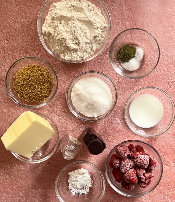 raspberry pistachio thumbprint cookies ingredients