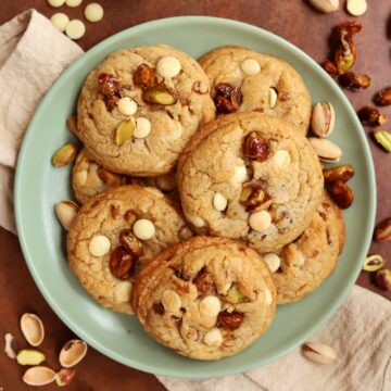 brown butter caramelized pistachio white chocolate cookies
