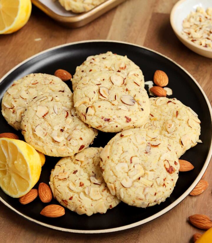 lemon almond cookies on a plate