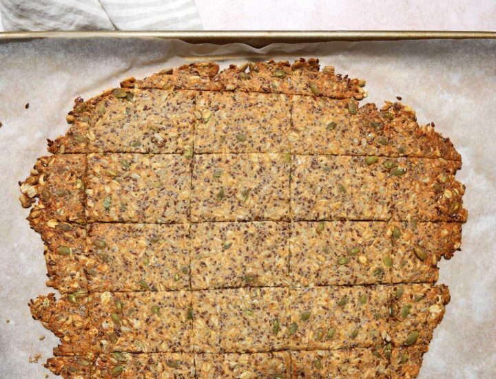 super seed crackers after baking on baking sheet