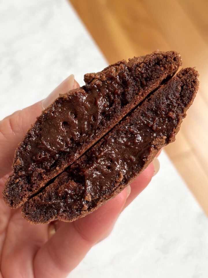 fudgy brownie cookies cross section showing gooey centers