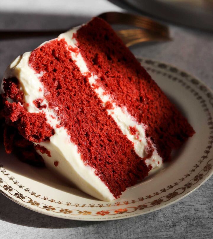 red velvet cake slice on plate