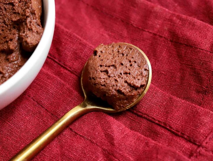 one ingredient chocolate mousse on a spoon