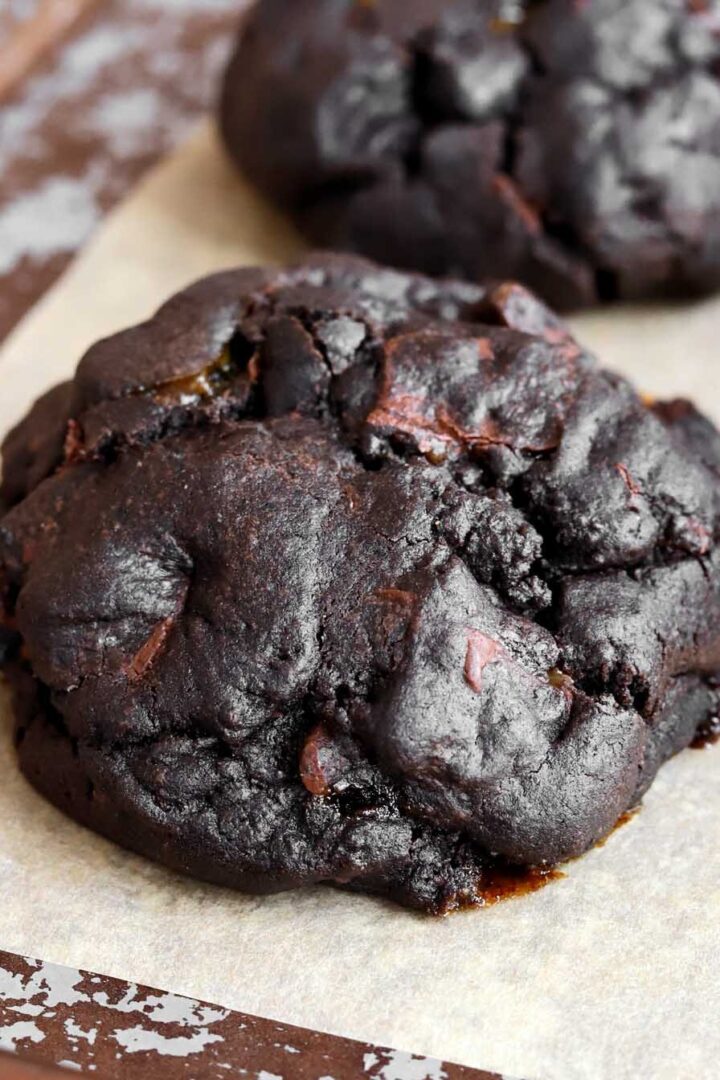 levain bakery coffee toffee cookies on a baking sheet