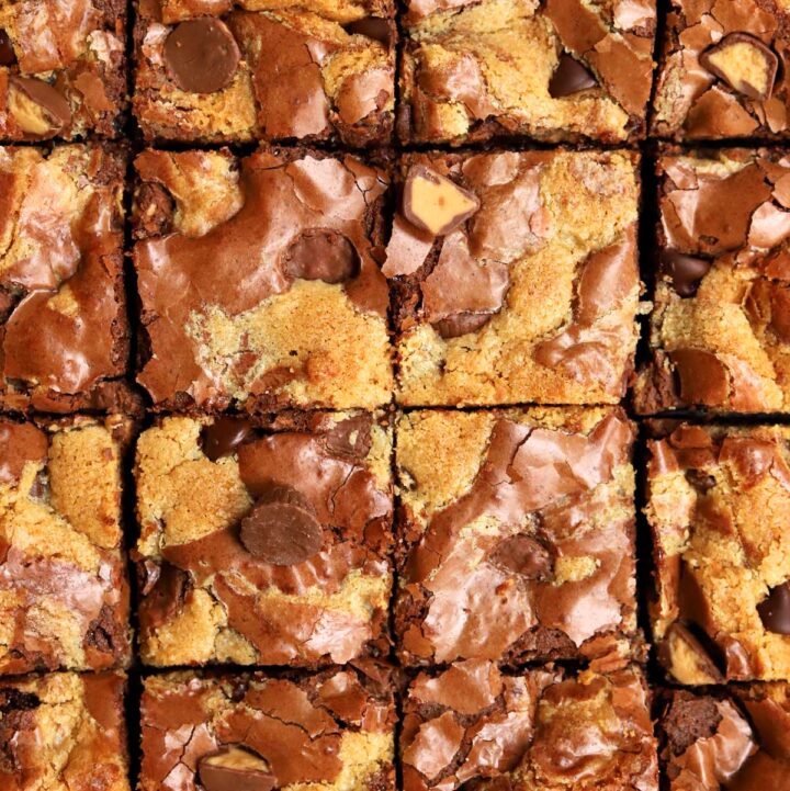 top view of sliced peanut butter brookies