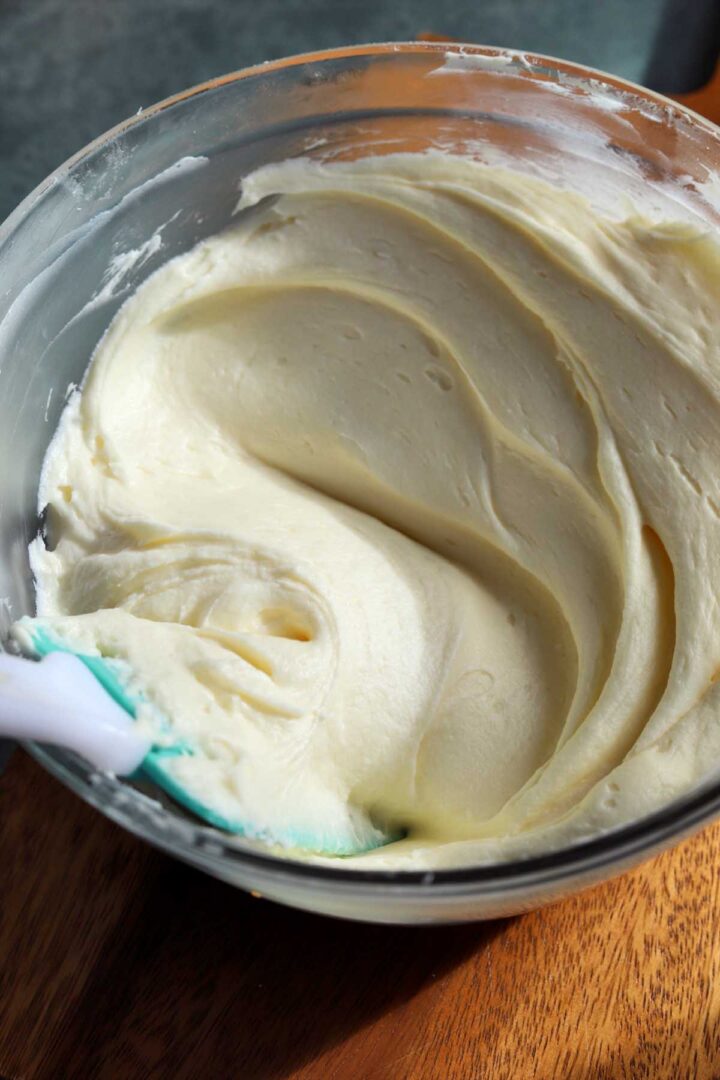 fluffy cream cheese frosting after adding all of the cream cheese