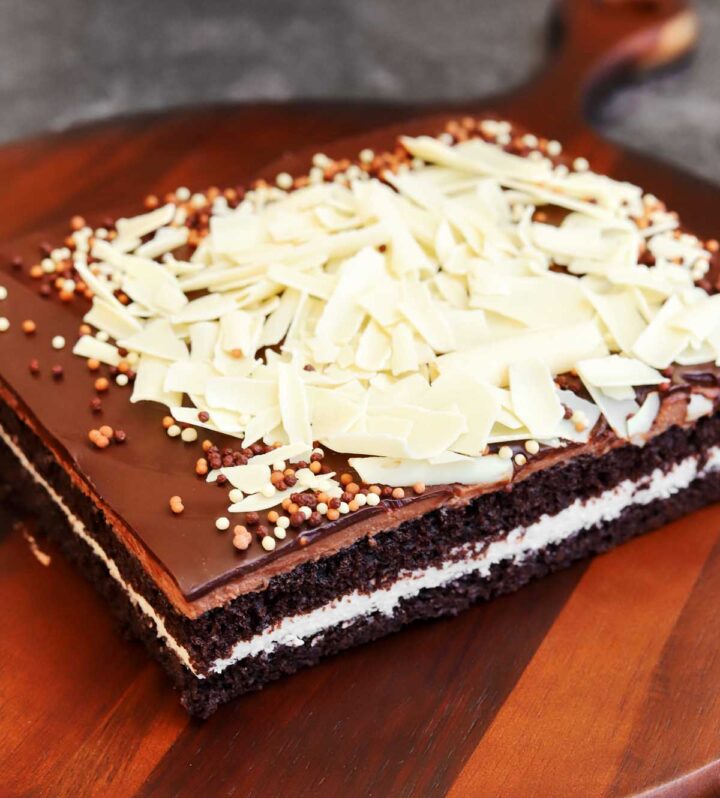 tuxedo cake before slicing