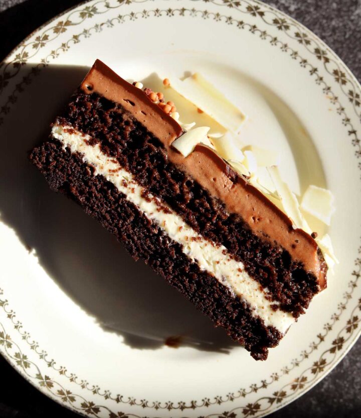 tuxedo cake slice on a plate