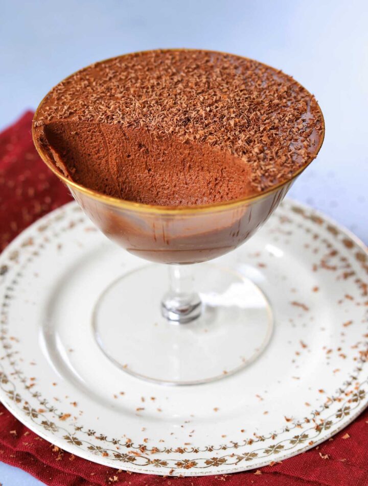 one ingredient chocolate mousse in dessert cup showing airy texture