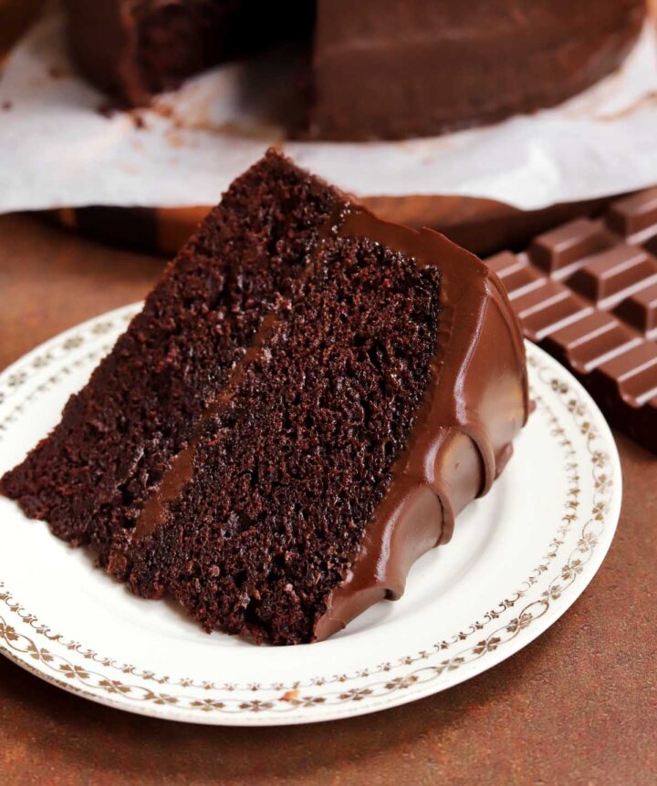 slice of milk chocolate cake on a plate