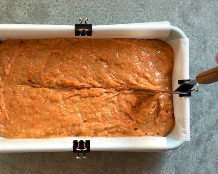 Draw a line through the middle of the batter down the length of the pan.