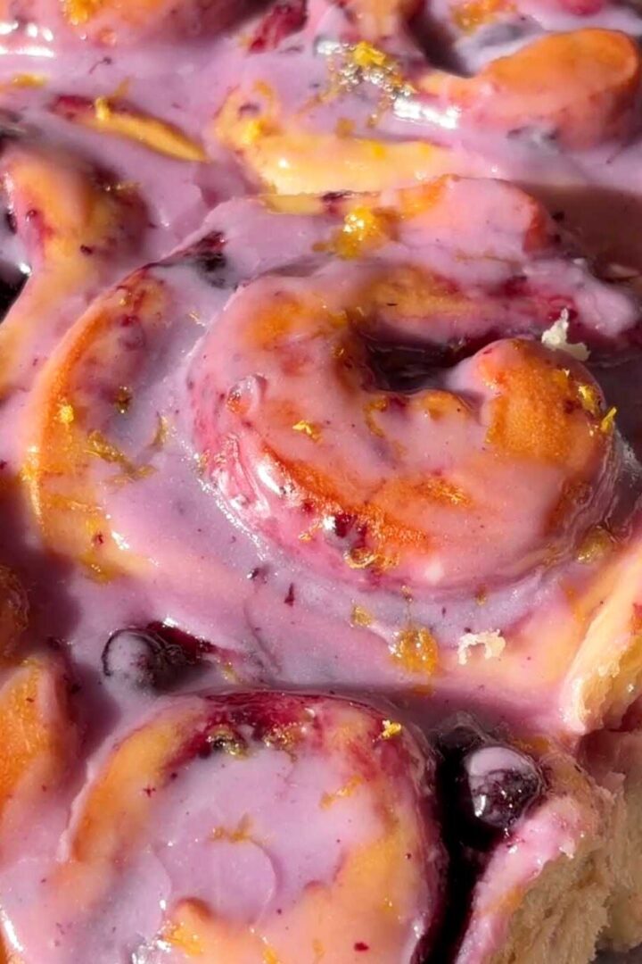 lemon blueberry sweet rolls in baking pan