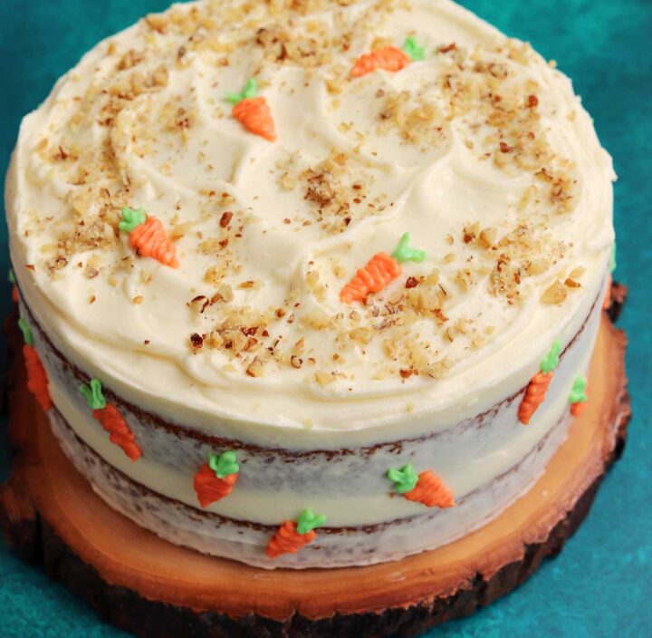 best carrot cake with best cream cheese frosting on a board