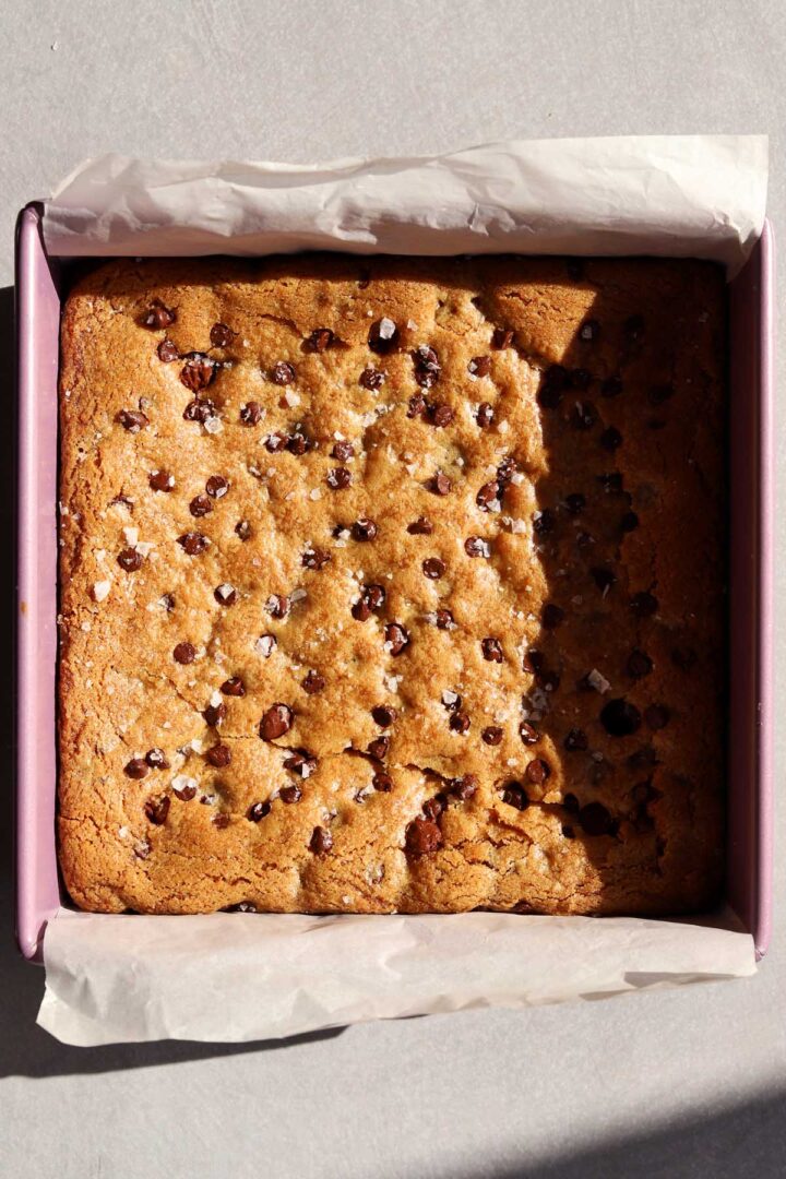 chocolate chip cookie brownies in baking pan
