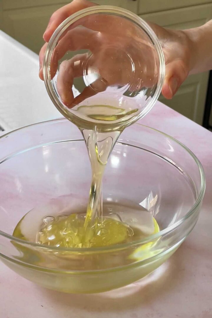 Combine oil and egg whites.