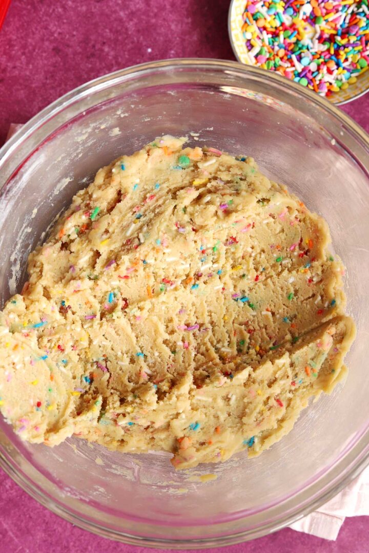 sprinkle sugar cookie dough in bowl