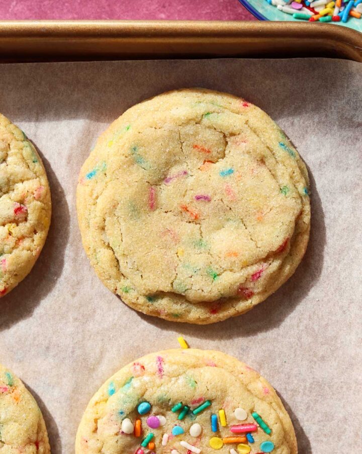 sprinkle sugar cookies after baking on baking sheet