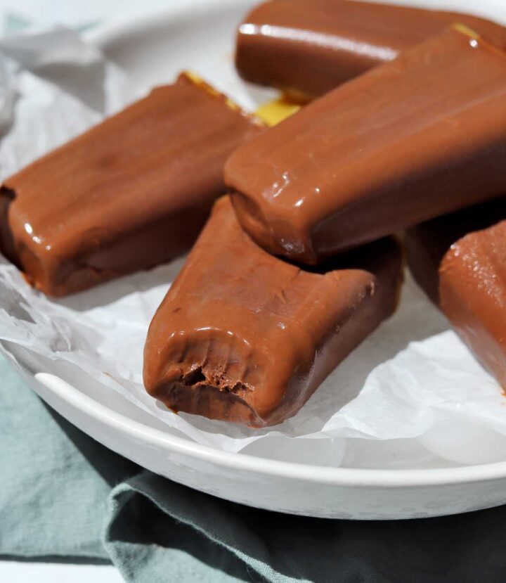 homemade fudgsicles on a plate over ice