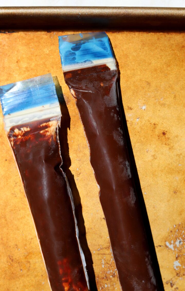peanut butter ice cream choco bars in plastic popsicle molds