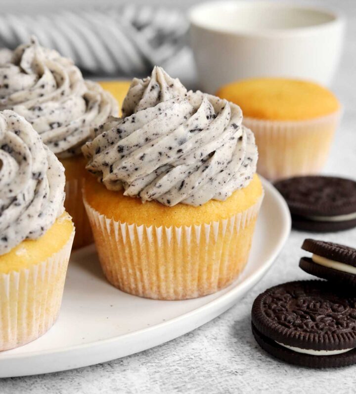 Oreo cookies and cream cupcakes on a plate 