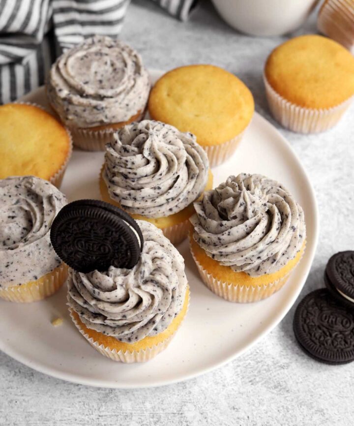 Oreo cookies and cream cupcakes on a plate