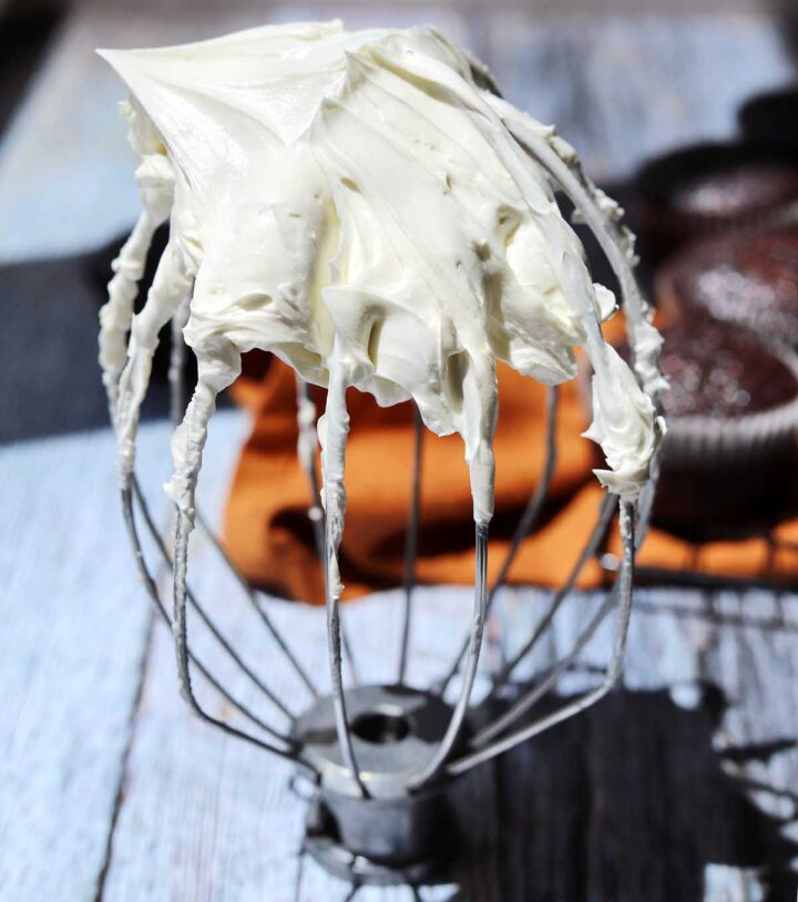 fluffy no grit, not too sweet hybrid vanilla American buttercream on the whisk attachment of stand mixer