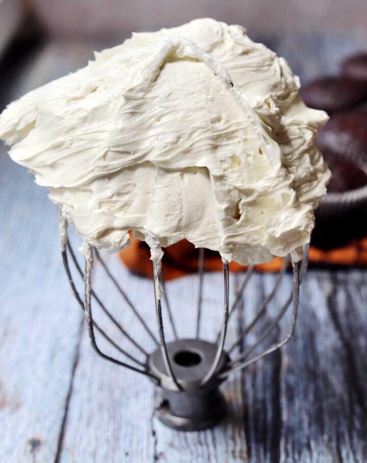 fluffy no grit, not too sweet hybrid vanilla American buttercream on the whisk attachment of stand mixer