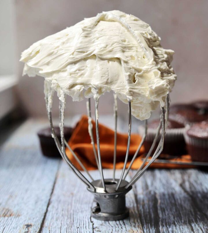fluffy no grit, not too sweet hybrid vanilla American buttercream on the whisk attachment of stand mixer