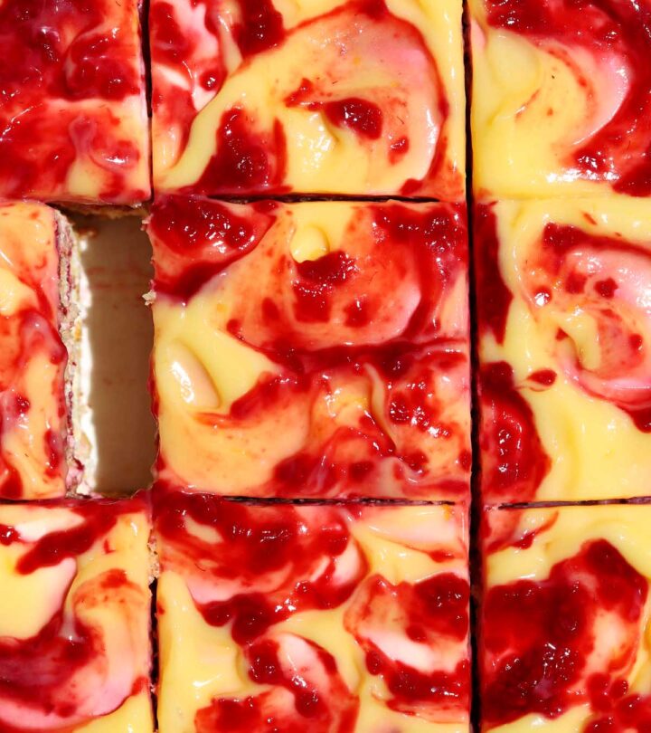 top view of raspberry lemonade icebox cake sliced