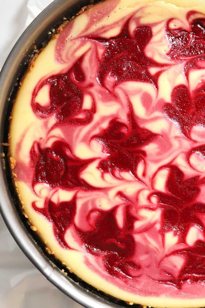 raspberry lemonade cheesecake after baking