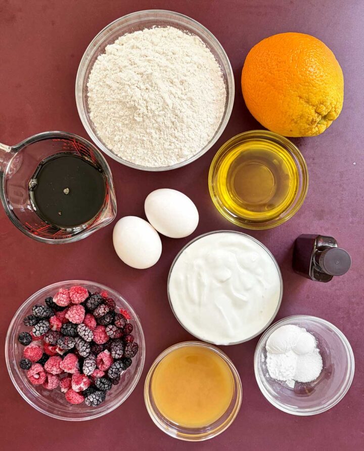 orange olive oil greek yogurt berry muffins ingredients