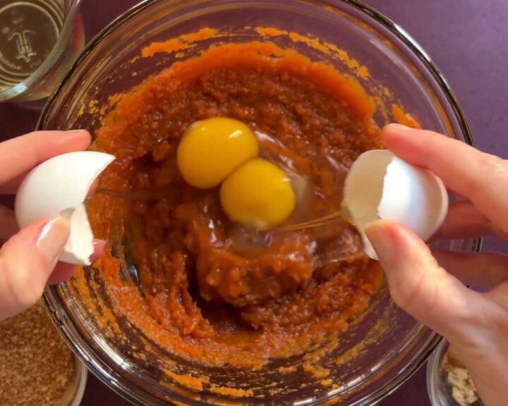 Mix in eggs.