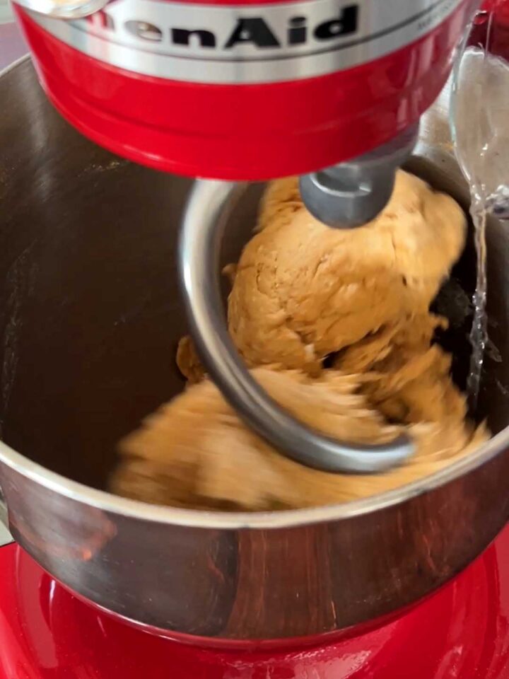 Mix with dough hook until ingredients are blended and dough forms.