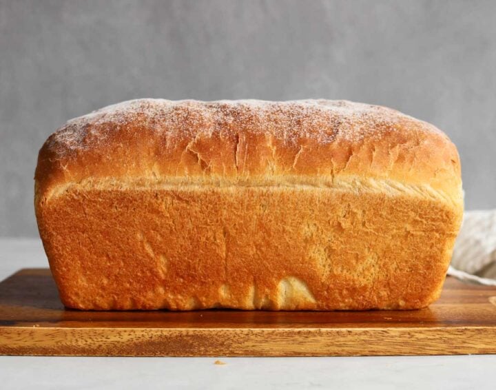 homemade sandwich bread sliced on cutting board
