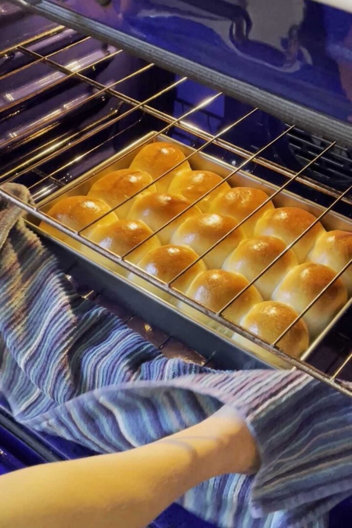 Bake until even golden and they reach an internal temperature of 95 degrees C.
